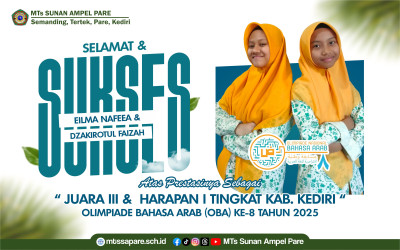 DUA SISWA MTs SUNAN AMPEL PARE RAIH JUARA OLIMPIADE BAHASA ARAB